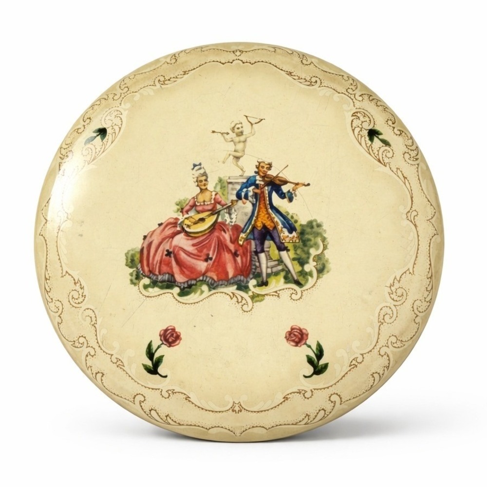 Vintage Daher Decorated Ware Round Tin Made in England‎ 18th Century Scene Cream
